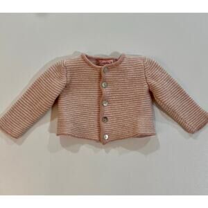 La Coqueta Lana Merino Wool Newborn Cardigan Sweater Pink Stripe Size 0M (05)